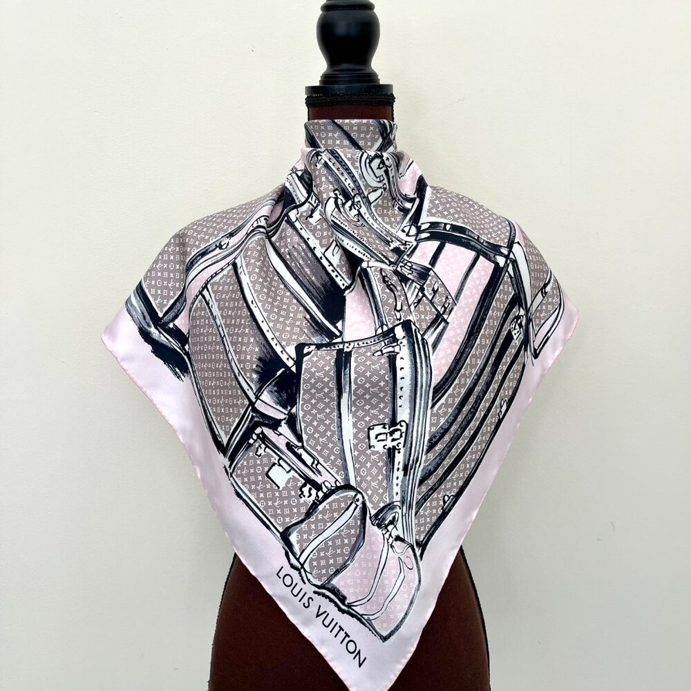 Louis Vuitton Trunks & Luggage Monogram Pink Brown Silk Scarf - Picture 2 of 15